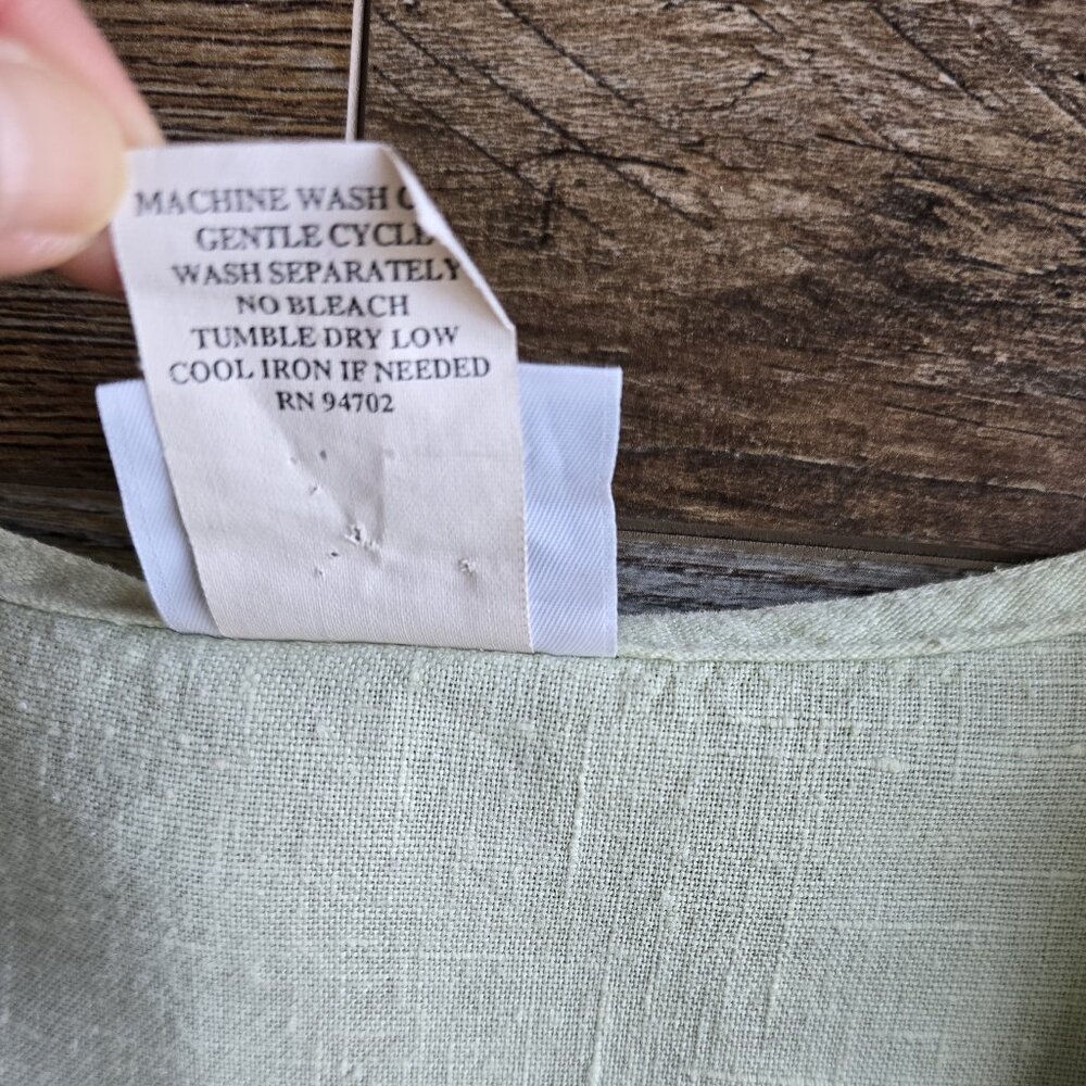 Vintage Hot Cotton by Marc Ware Embroidered Linen Lagenlook Top Button Green - Picture 10 of 12